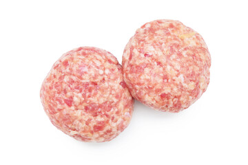 Two uncooked fresh patties isolated on white, top view