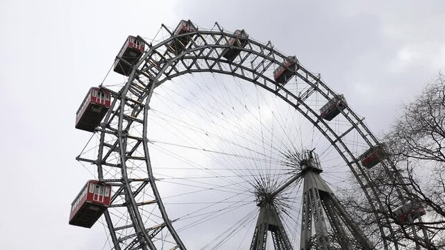 The Vienna Ferris Wheel rotating on a cloudy day