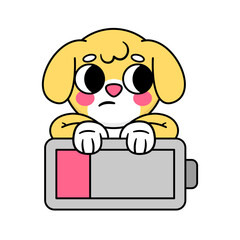 cute dog holding a low battery