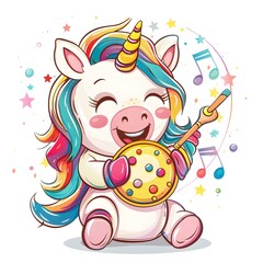 Cheerful Unicorn Playing Musical Instrument with Colorful Mane