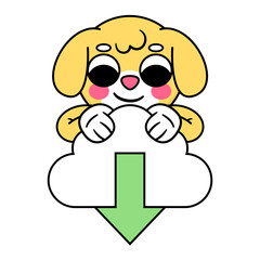 cute dog holding a download cloud