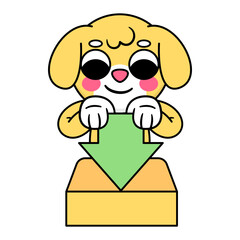 cute dog holding a download arrow