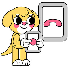 cute dog holding a phone