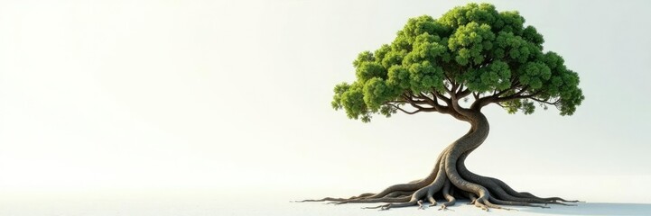 Tree with twisted trunk and roots in a minimalist environment, tree, rustic, trunk