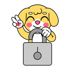 cute dog holding a padlock