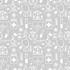 A pattern of medical supplies and a medical stethoscope