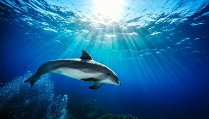 Fototapeta premium single dolphin swimming under water in the ocean 