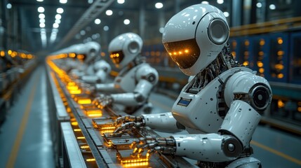 Fototapeta premium Automated factory line with robots working