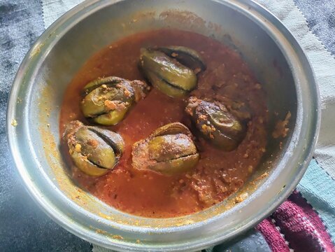 Baghare baingan, Baingan masala, Eggplant or brinjal curry, Bharli vangi. Indian food recipes.