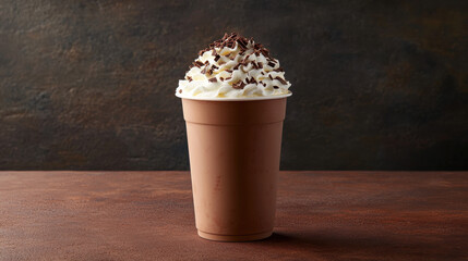 Gourmet hot chocolate topped with whipped cream and chocolate shavings
