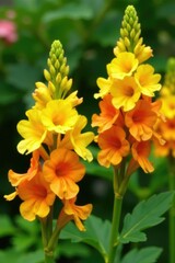 Large snapdragon plants with bright yellow and orange hues, colorful, foliage, blooms