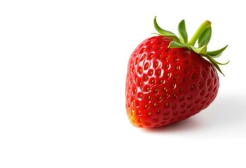 A single, ripe strawberry isolated on a pure white background, one, strawberry