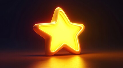 glowing yellow star in 3D rendering, featuring a cute cartoon aesthetic and bold design, 