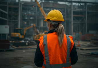female civil engineer surveying city development project
