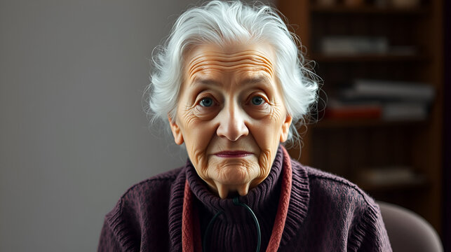 Grandmother portrait in the studio. Concepts about seniority