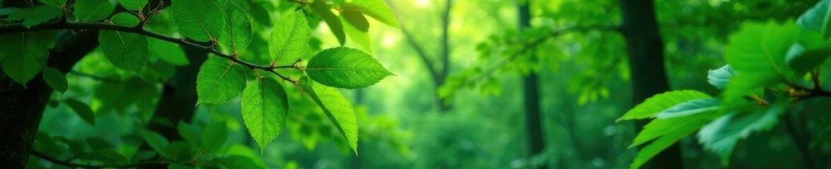 Obraz premium dense foliage with leaves and stems in shades of green, branches, forest