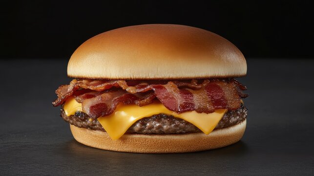 A bacon cheeseburger with a bun