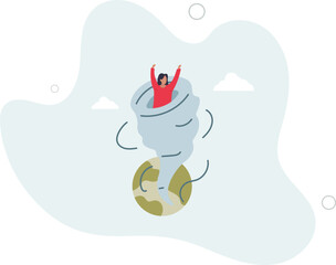 Fototapeta premium climate change concept.Character showing natural disaster, such as tornado.flat character life .