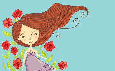 Spring Breeze Girl with Flowers