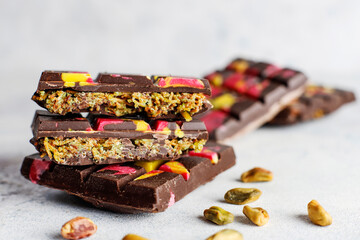 Dubai chocolate bar with pistachio paste and kadaif dough