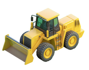 3D yellow front loader with a large blade