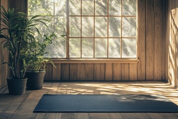 Sunlit Yoga Studio Room Mat Plants