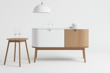 Modern White and Light Wood Sideboard with Minimalist Design