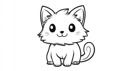 Adorable cartoon kitten with a simple black and white illustration