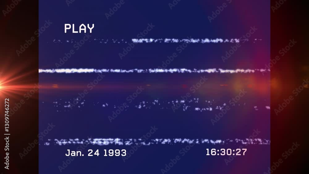 Poster retro vhs-style animation with glowing light and static lines on screen