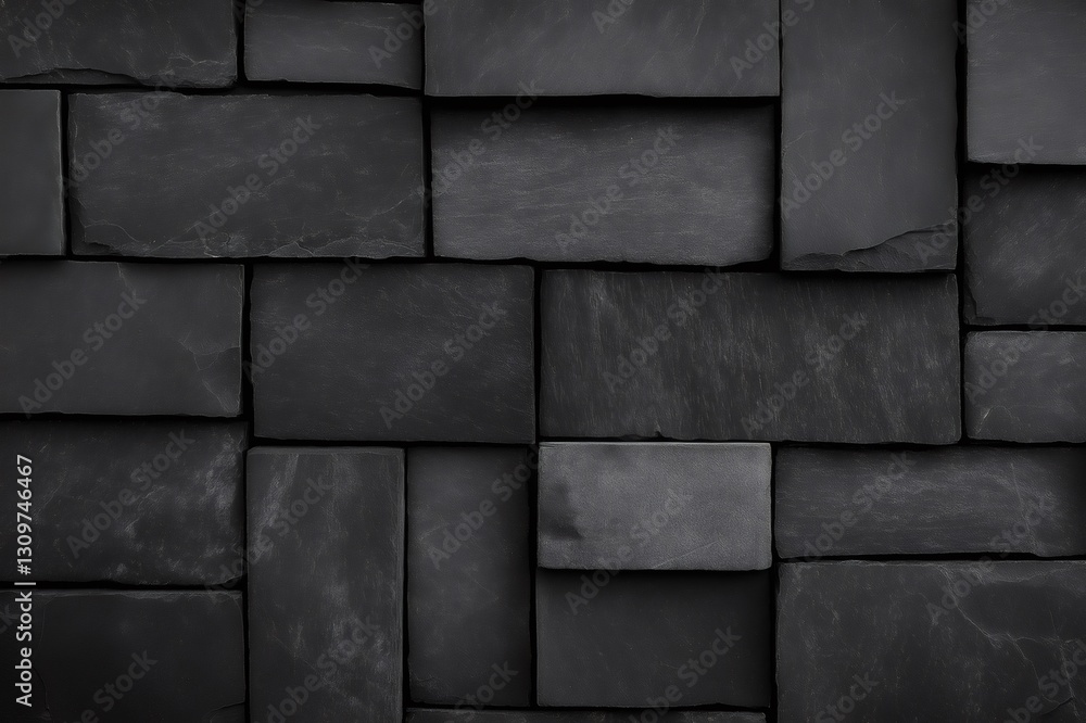 Poster close up of a charcoal like stone wall featuring soft, smudged patterns and varied rectangular shape