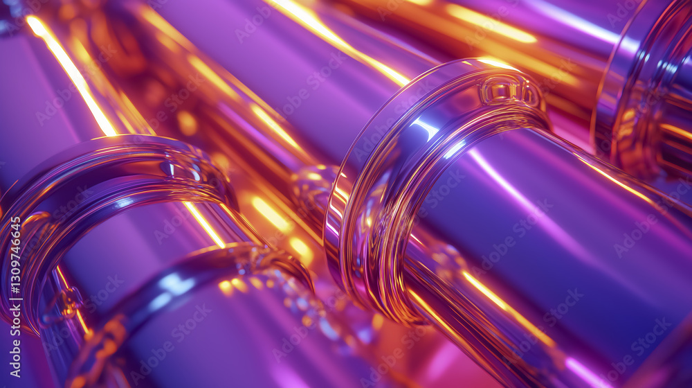 Aufkleber vibrant abstract image featuring interconnected metallic pipes with glowing purple and orange lights