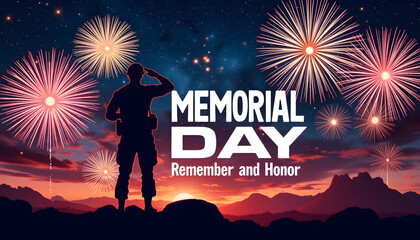 Soldier saluting during Memorial Day fireworks display