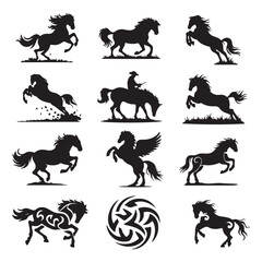 Horse Racing Ico Horse Icon Setsilhouette horse running, collection