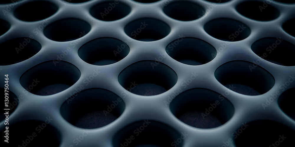 Poster close-up view of a textured surface featuring circular holes, showcasing modern design elements