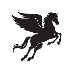 Pegasus Icon Black and white vector silhouettes set of horse flying Pegasus flying horse silhouette