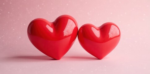 Two glossy red hearts, close-up, pale background, pale, valentines, red