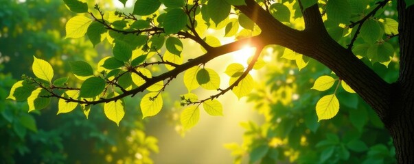 Obraz premium Tree with a glowing sunlight filter through the leaves, light, shade, tree