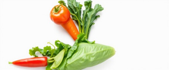 Vibrant, fresh vegetable against pure white backdrop, still life, cooking