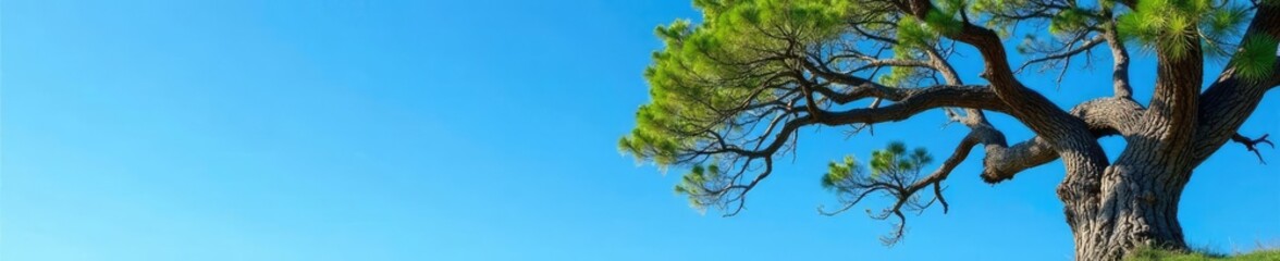 Obraz premium Tree with gnarled branches against a clear blue sky, landscape, tree, twigs