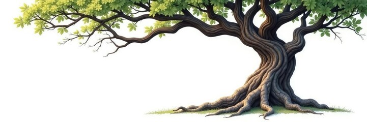 Tree with gnarled branches and trunk on white background, branches, natural, trunk