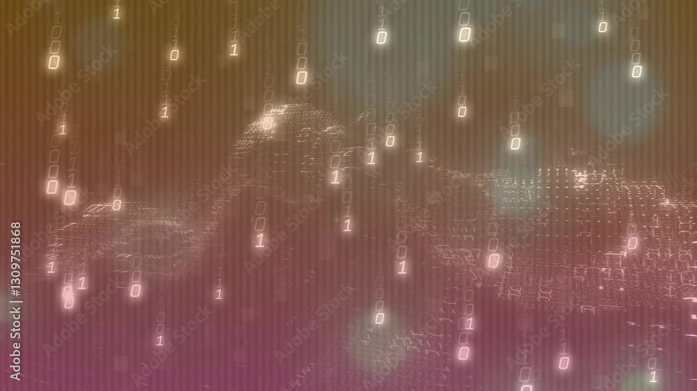 Poster creating animation, digital wave patterns and binary code form technology background
