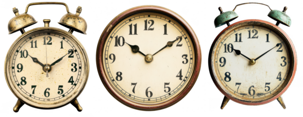 Set Of Vintage Clocks Isolated On A Transparent Background Cut Out