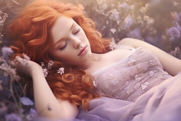 Enchanting Redhead in Lavender Fields