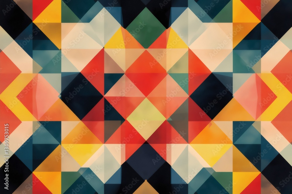 Poster colorful geometric pattern forming a kaleidoscopic design with dynamic color transitions and translu