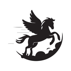 Pegasus Icon Black and white vector silhouettes set of horse flying Pegasus flying horse silhouette