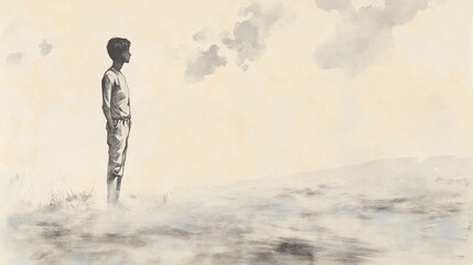 Pensive Boy Gazing at the Horizon A Contemplative Artwork