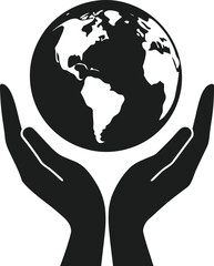 Earth in Hands - Environmental Protection Silhouette Vector Illustration