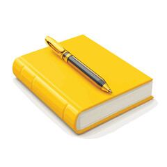 Yellow Open Book and Pen 3D Render Icon Isolated