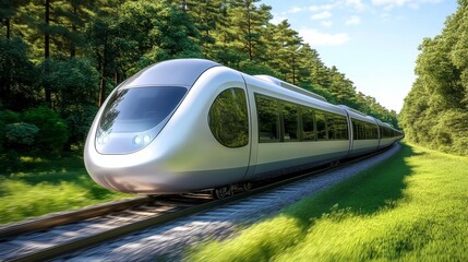 Naklejka premium High-Speed Train Through Lush Green Forest