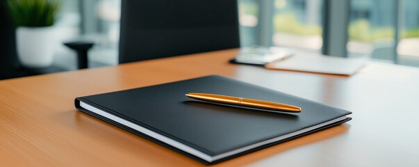 Elegant Workspace with Notebook and Golden Pen